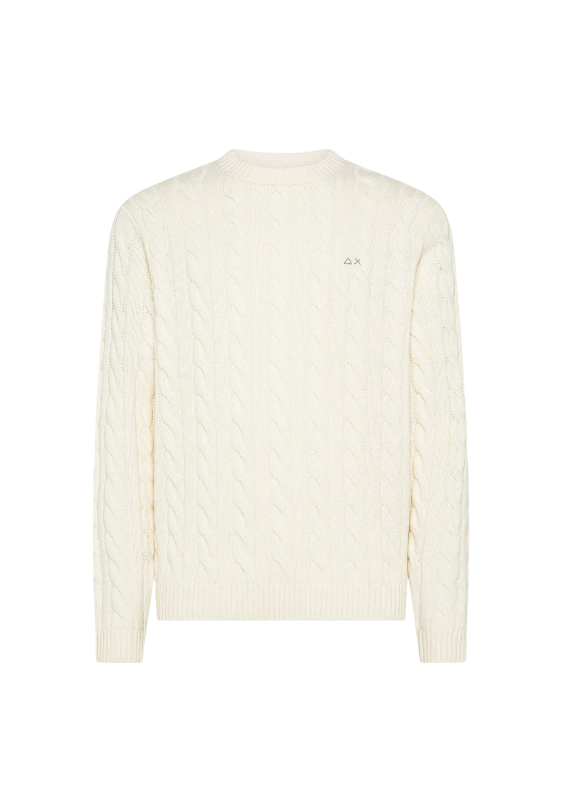 Maglione da Uomo in lana e cashmere a trecce Sun68 Bianco Panna