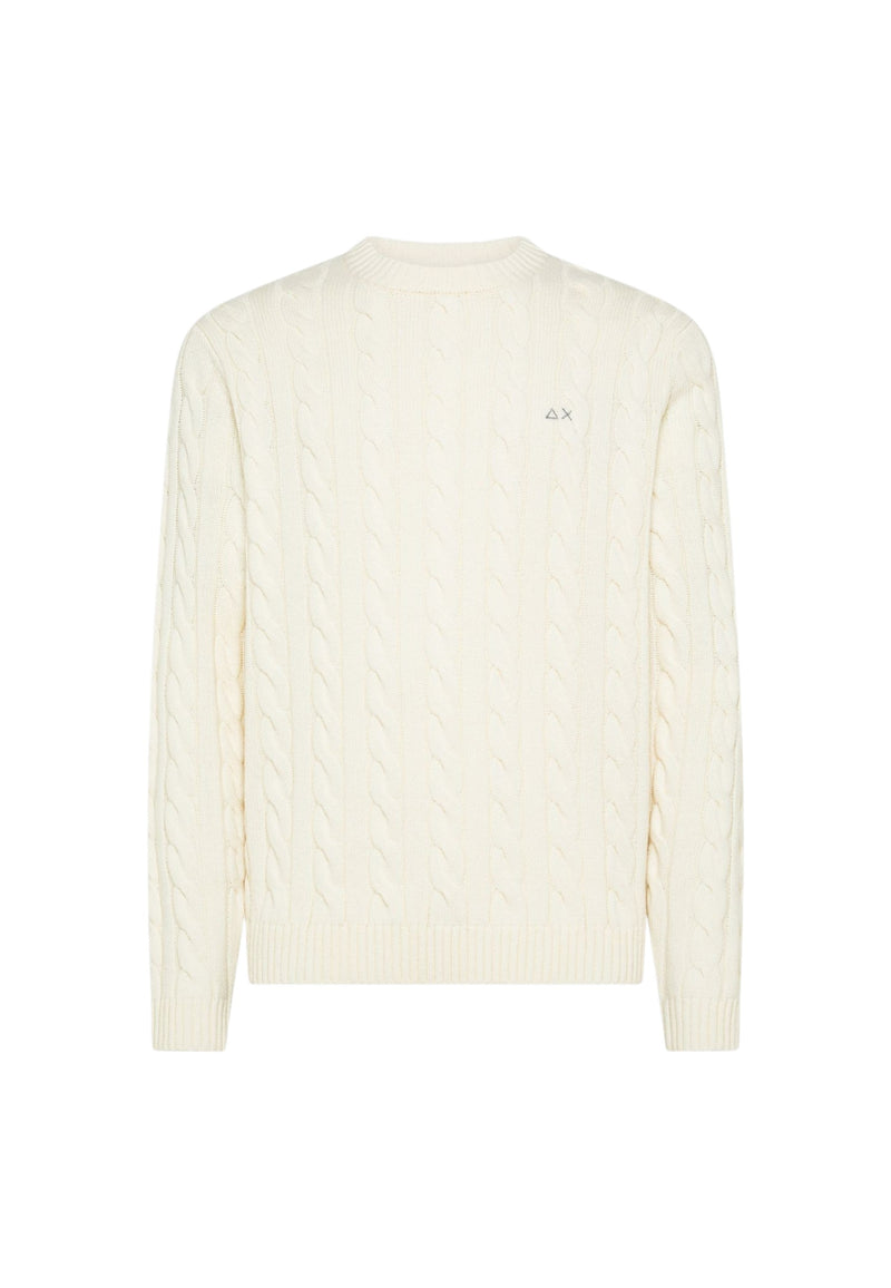 Maglione da Uomo in lana e cashmere a trecce Sun68 Bianco Panna