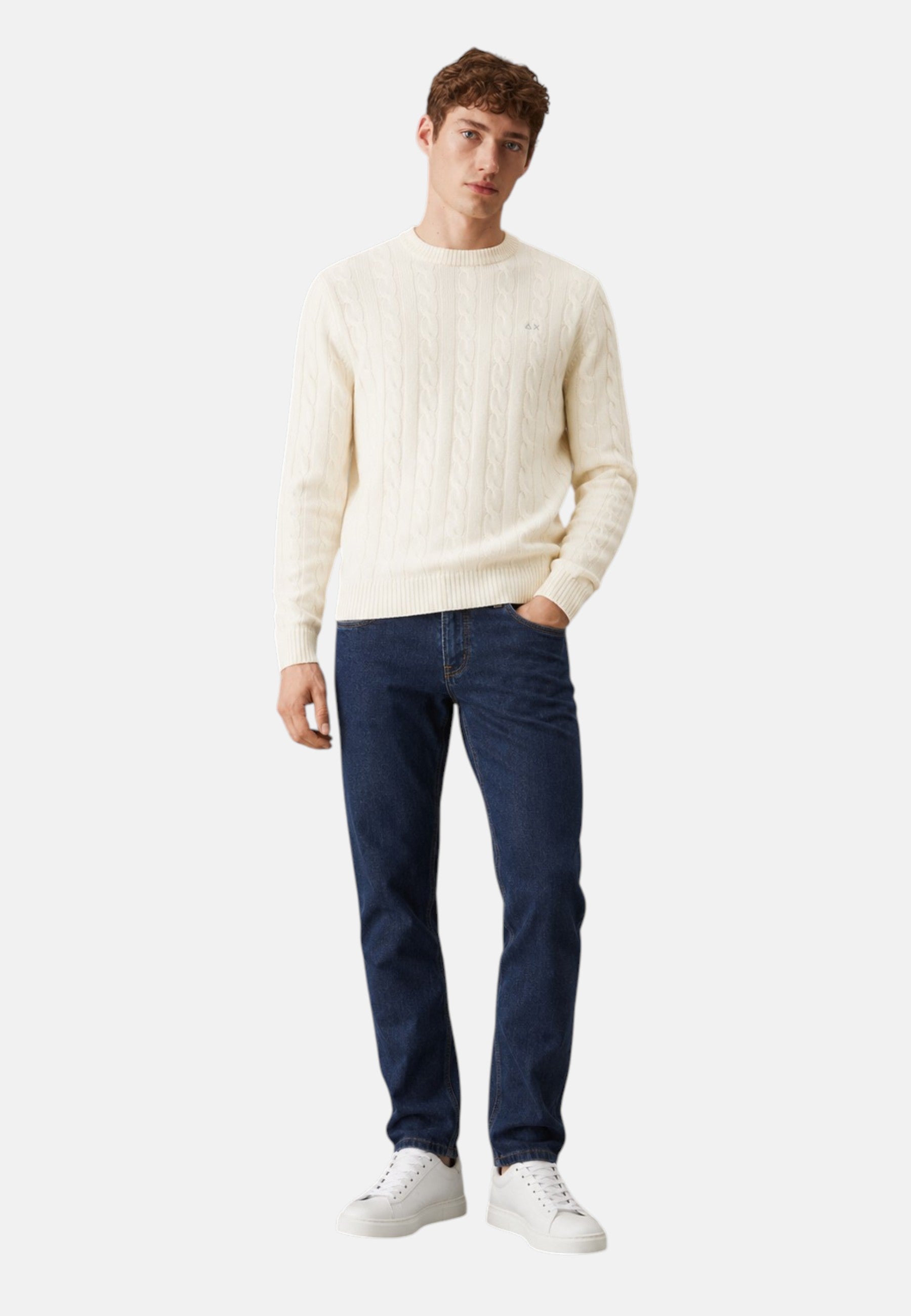 Maglione da Uomo in lana e cashmere a trecce Sun68 Bianco Panna