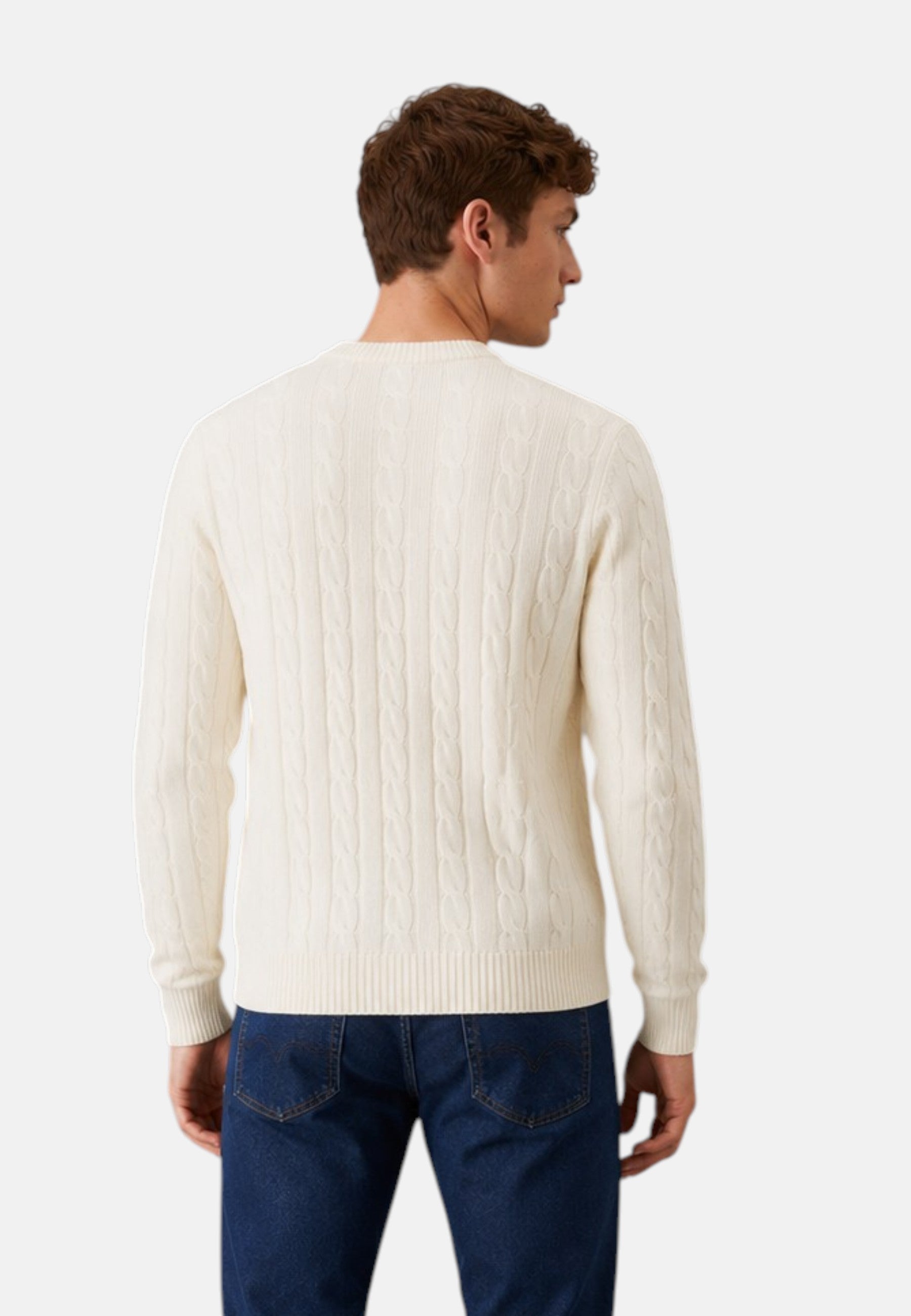 Maglione da Uomo in lana e cashmere a trecce Sun68 Bianco Panna