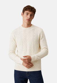 Maglione da Uomo in lana e cashmere a trecce Sun68 Bianco Panna