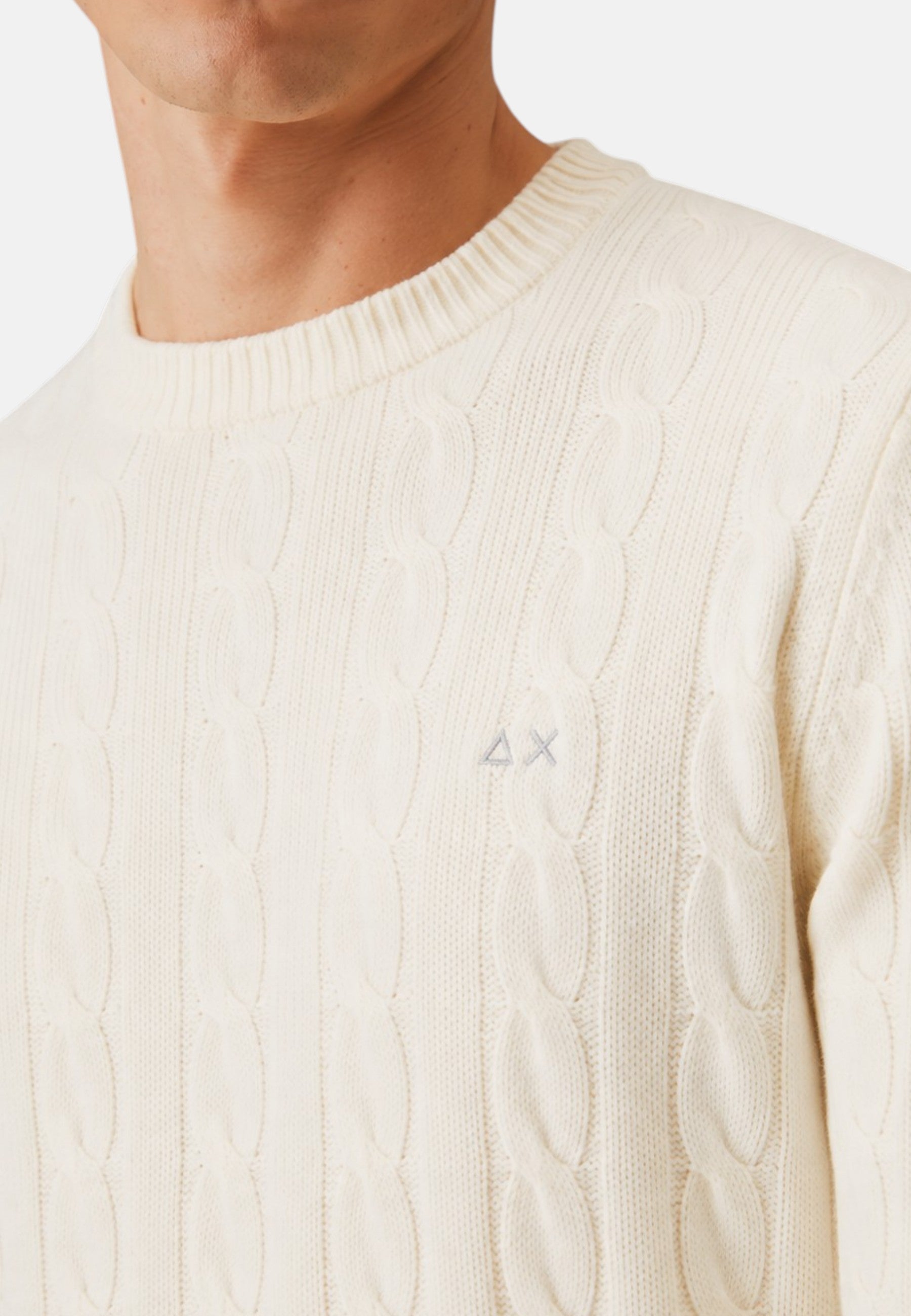 Maglione da Uomo in lana e cashmere a trecce Sun68 Bianco Panna