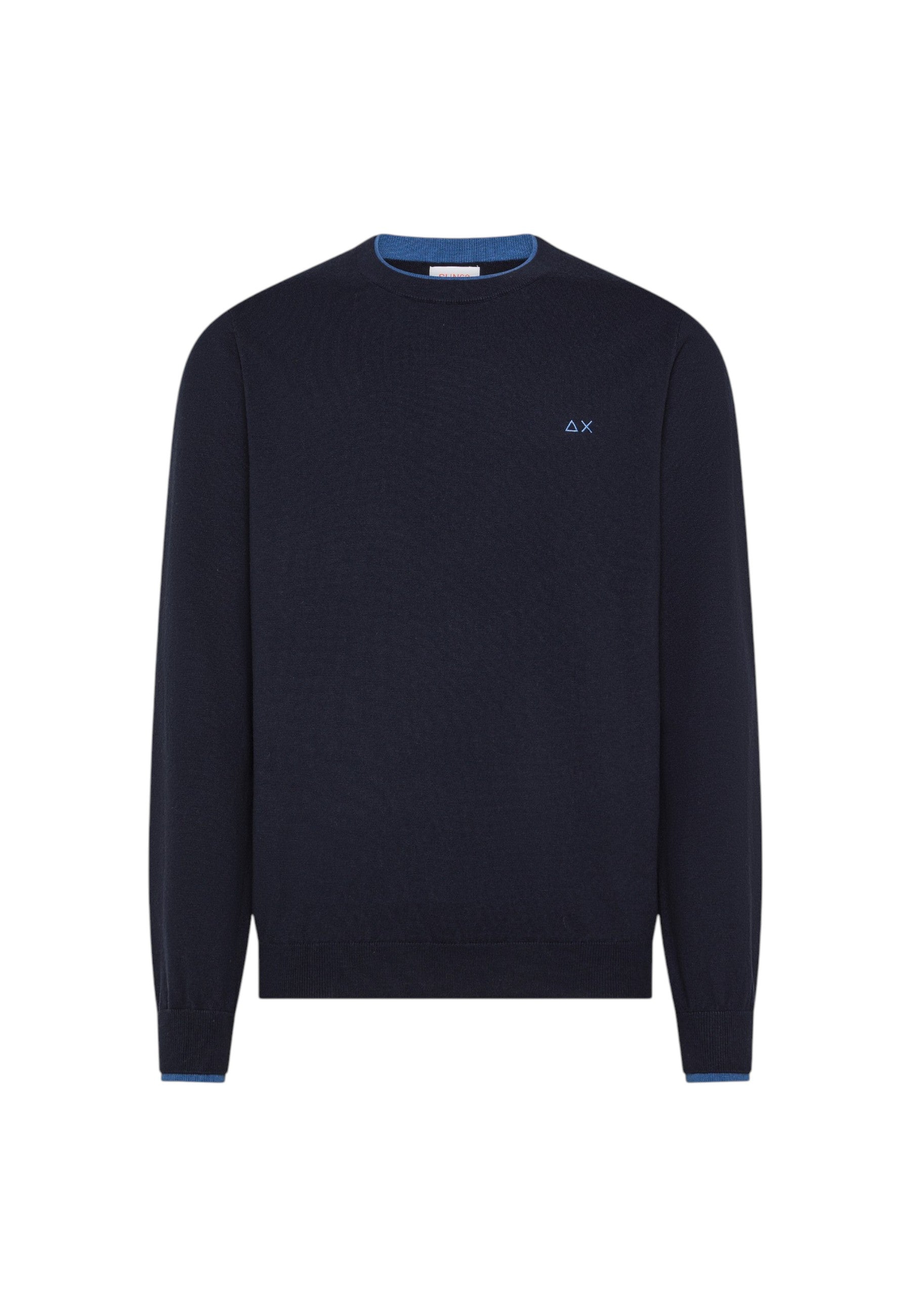 Maglione girocollo da uomo in cotone e Lana con logo Frontale Sun68 Navy Blue
