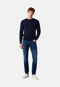 Maglione girocollo da uomo in cotone e Lana con logo Frontale Sun68 Navy Blue