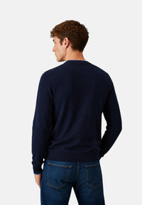 Maglione girocollo da uomo in cotone e Lana con logo Frontale Sun68 Navy Blue