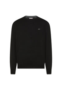 Maglione girocollo da uomo in cotone e Lana con logo Frontale Sun68 Nero