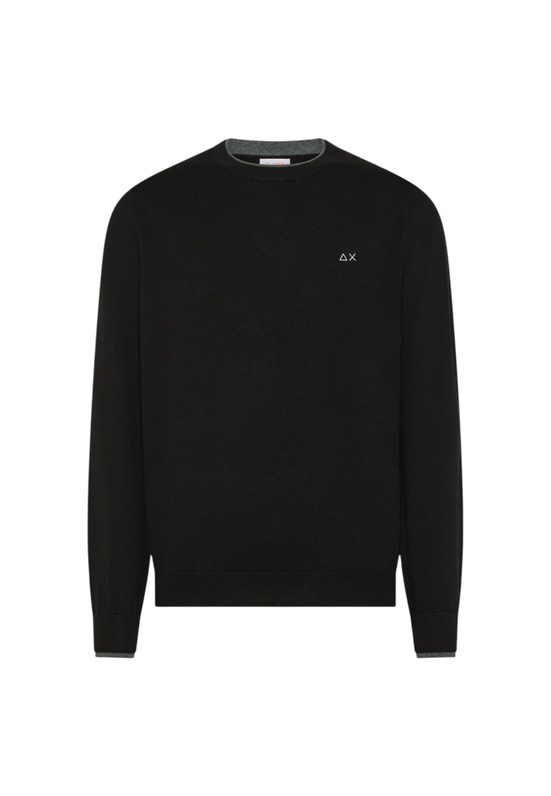 Maglione girocollo da uomo in cotone e Lana con logo Frontale Sun68 Nero