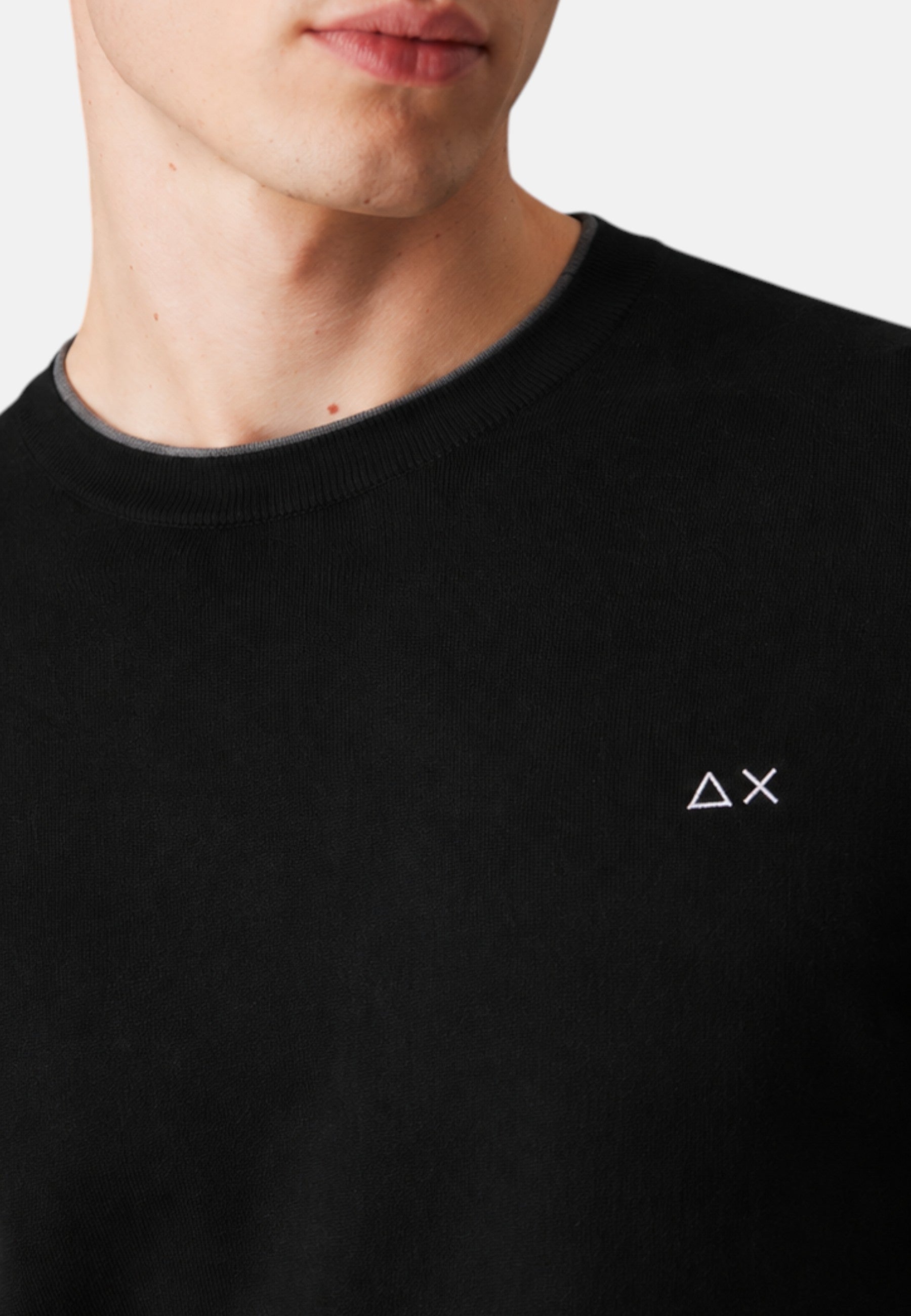 Maglione girocollo da uomo in cotone e Lana con logo Frontale Sun68 Nero