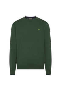 Maglione girocollo da uomo in cotone e Lana con logo Frontale Sun68 Verde Scuro