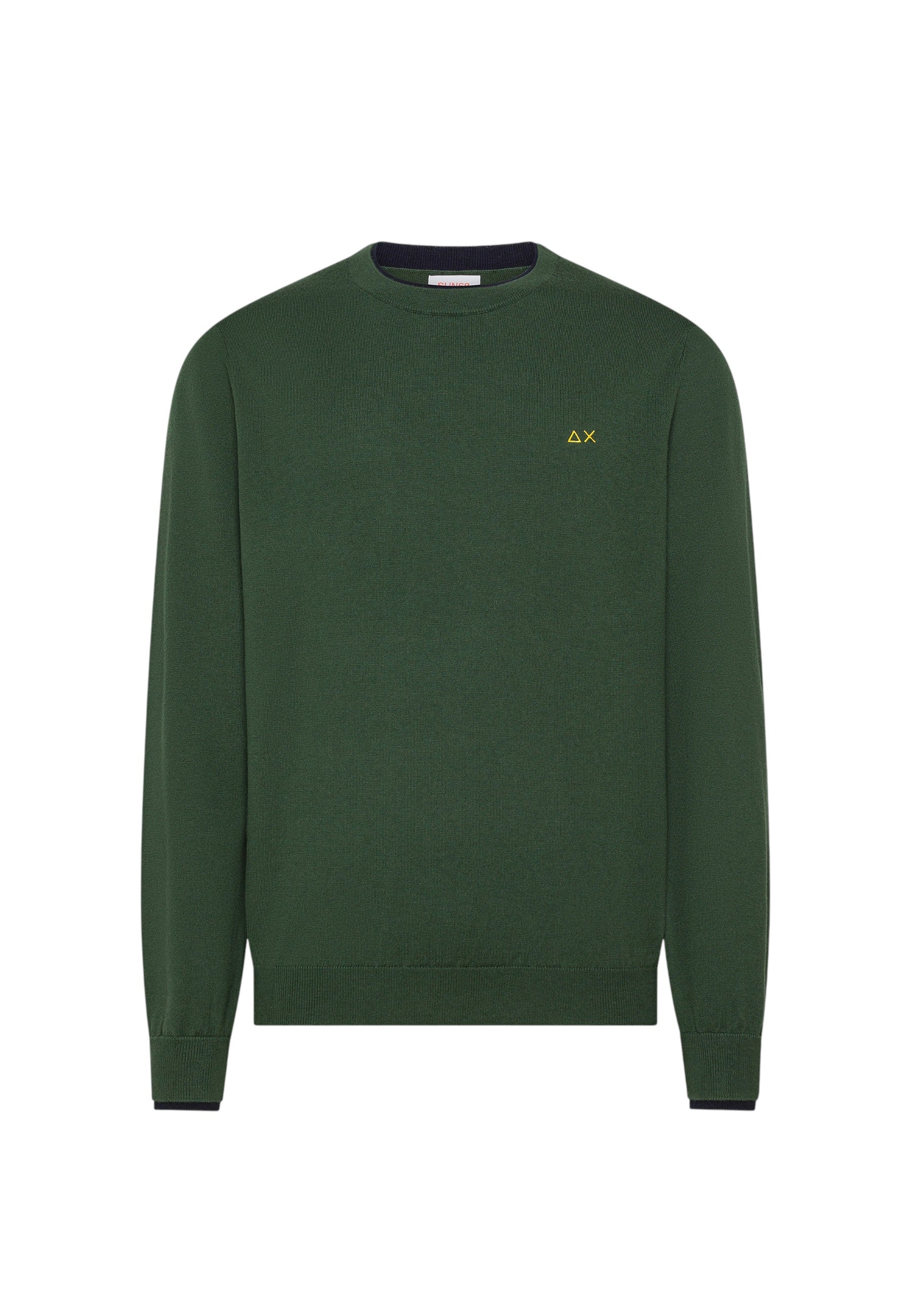 Maglione girocollo da uomo in cotone e Lana con logo Frontale Sun68 Verde Scuro
