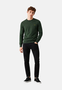 Maglione girocollo da uomo in cotone e Lana con logo Frontale Sun68 Verde Scuro