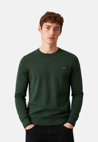 Maglione girocollo da uomo in cotone e Lana con logo Frontale Sun68 Verde Scuro