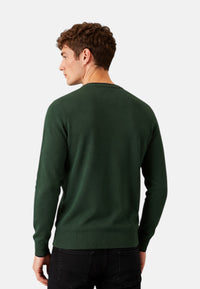 Maglione girocollo da uomo in cotone e Lana con logo Frontale Sun68 Verde Scuro
