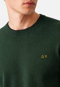 Maglione girocollo da uomo in cotone e Lana con logo Frontale Sun68 Verde Scuro