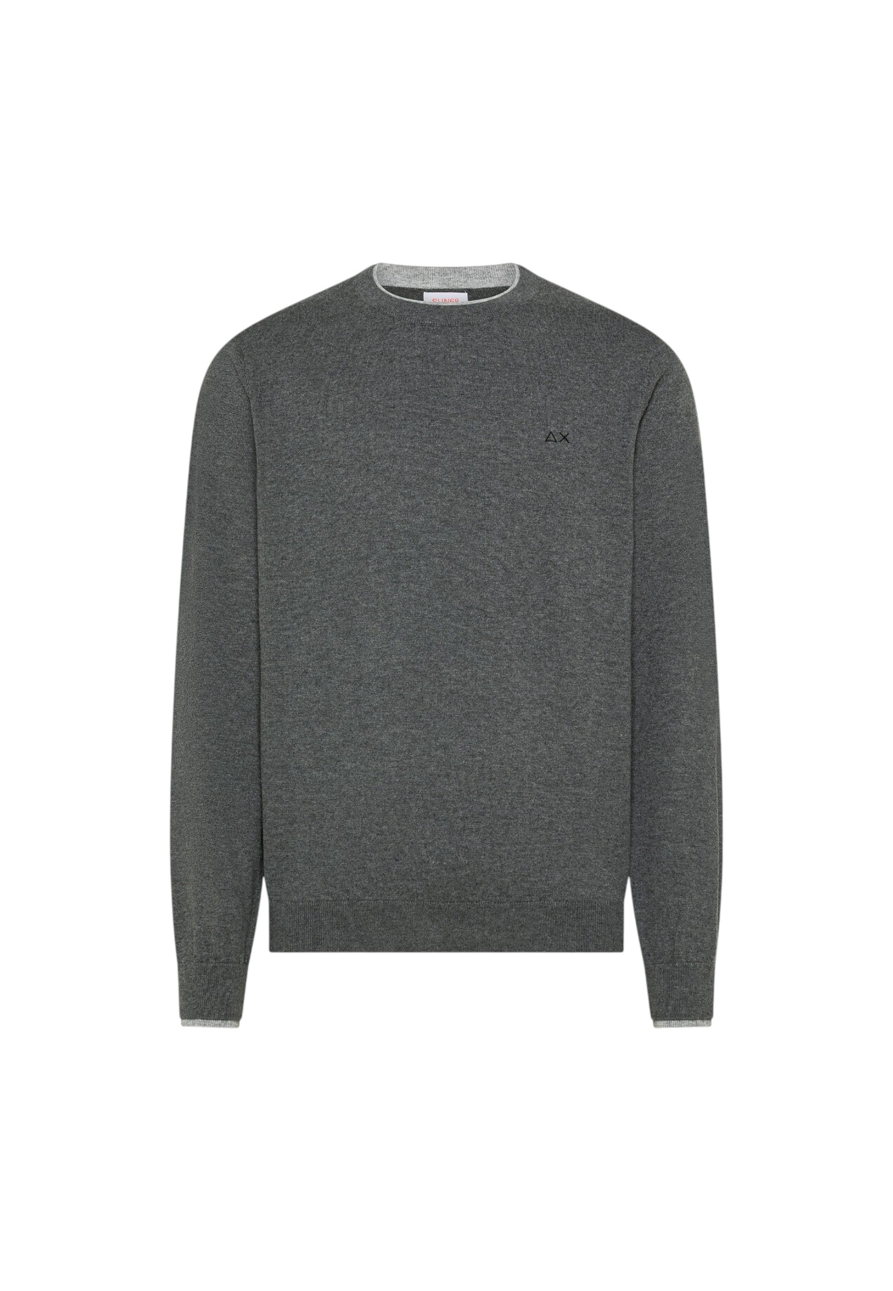Maglione girocollo da uomo in cotone e Lana con logo Frontale Sun68 Grigio Scuro