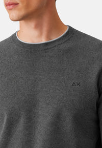 Maglione girocollo da uomo in cotone e Lana con logo Frontale Sun68 Grigio Scuro
