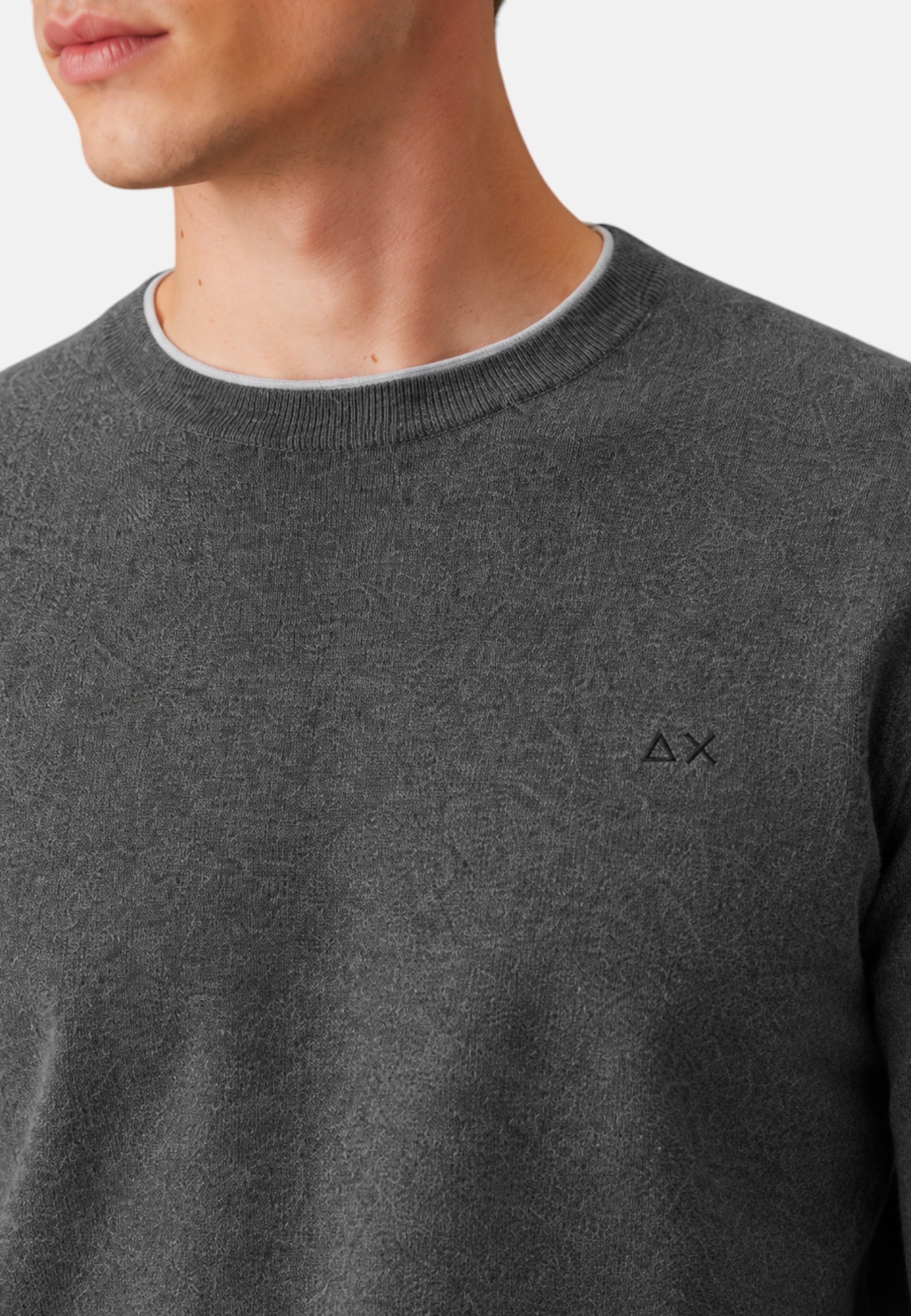 Maglione girocollo da uomo in cotone e Lana con logo Frontale Sun68 Grigio Scuro