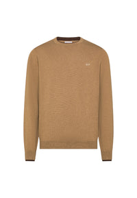 Maglione girocollo da uomo in cotone e Lana con logo Frontale Sun68 Cammello