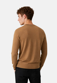 Maglione girocollo da uomo in cotone e Lana con logo Frontale Sun68 Cammello