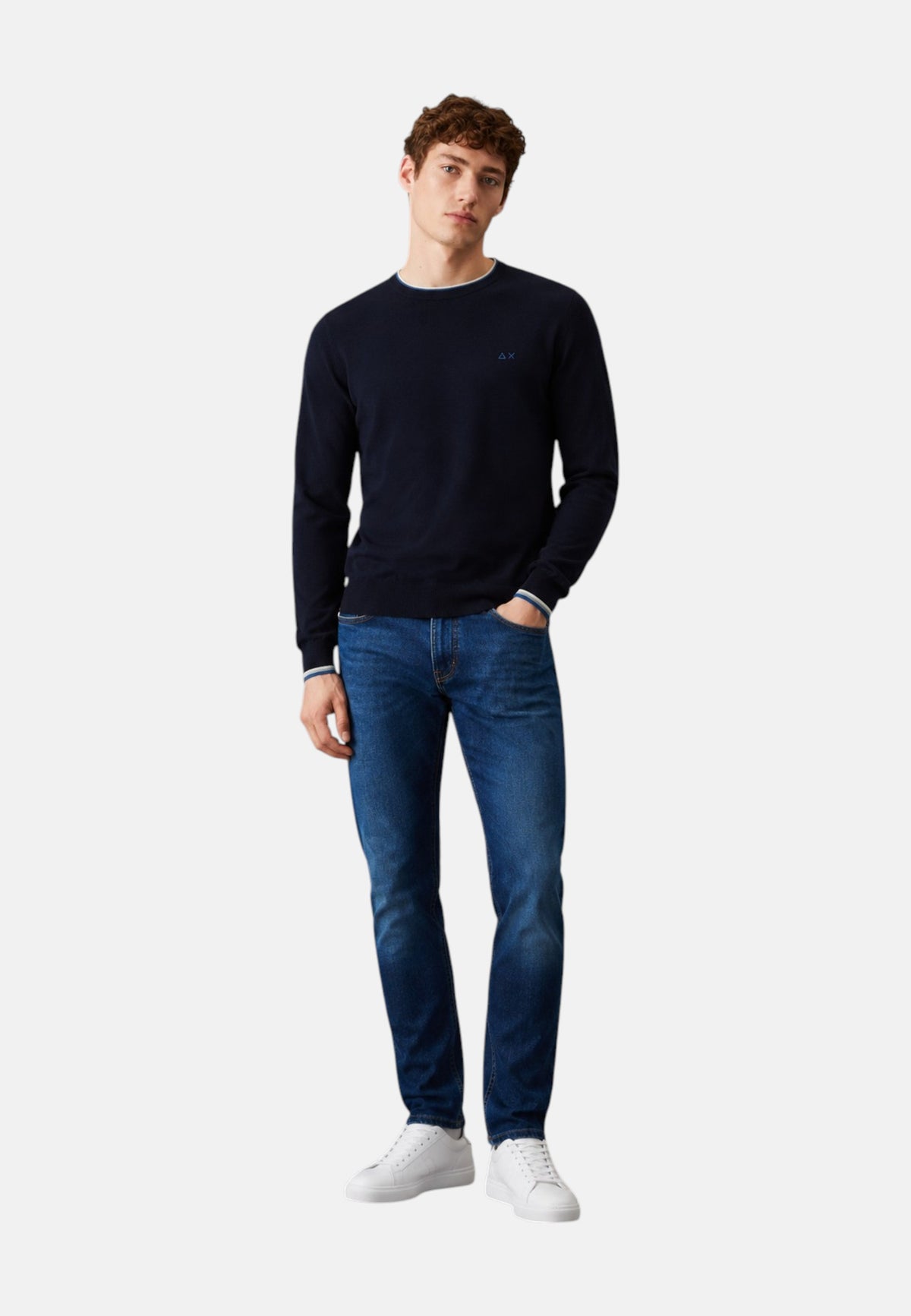Maglia da Uomo in lana e cotone con righe Sun68 Navy Blue