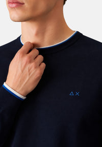 Maglia da Uomo in lana e cotone con righe Sun68 Navy Blue