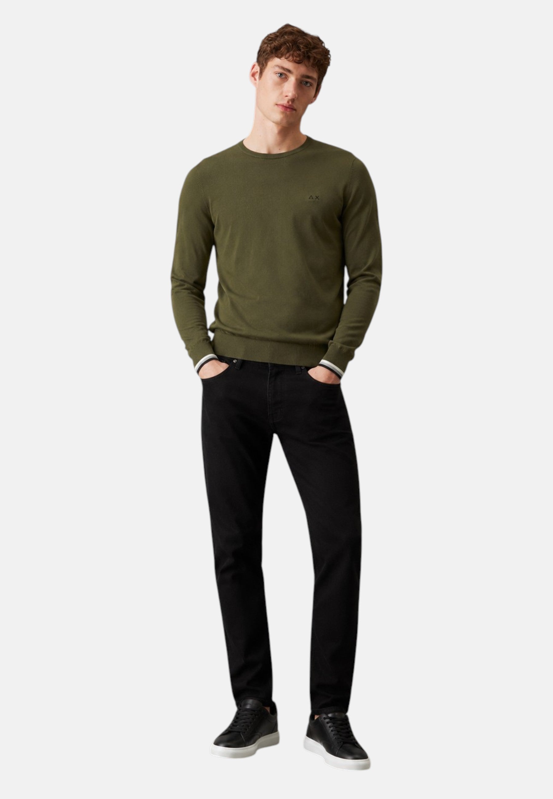 Maglia da Uomo in lana e cotone con righe Sun68 Militare Scuro