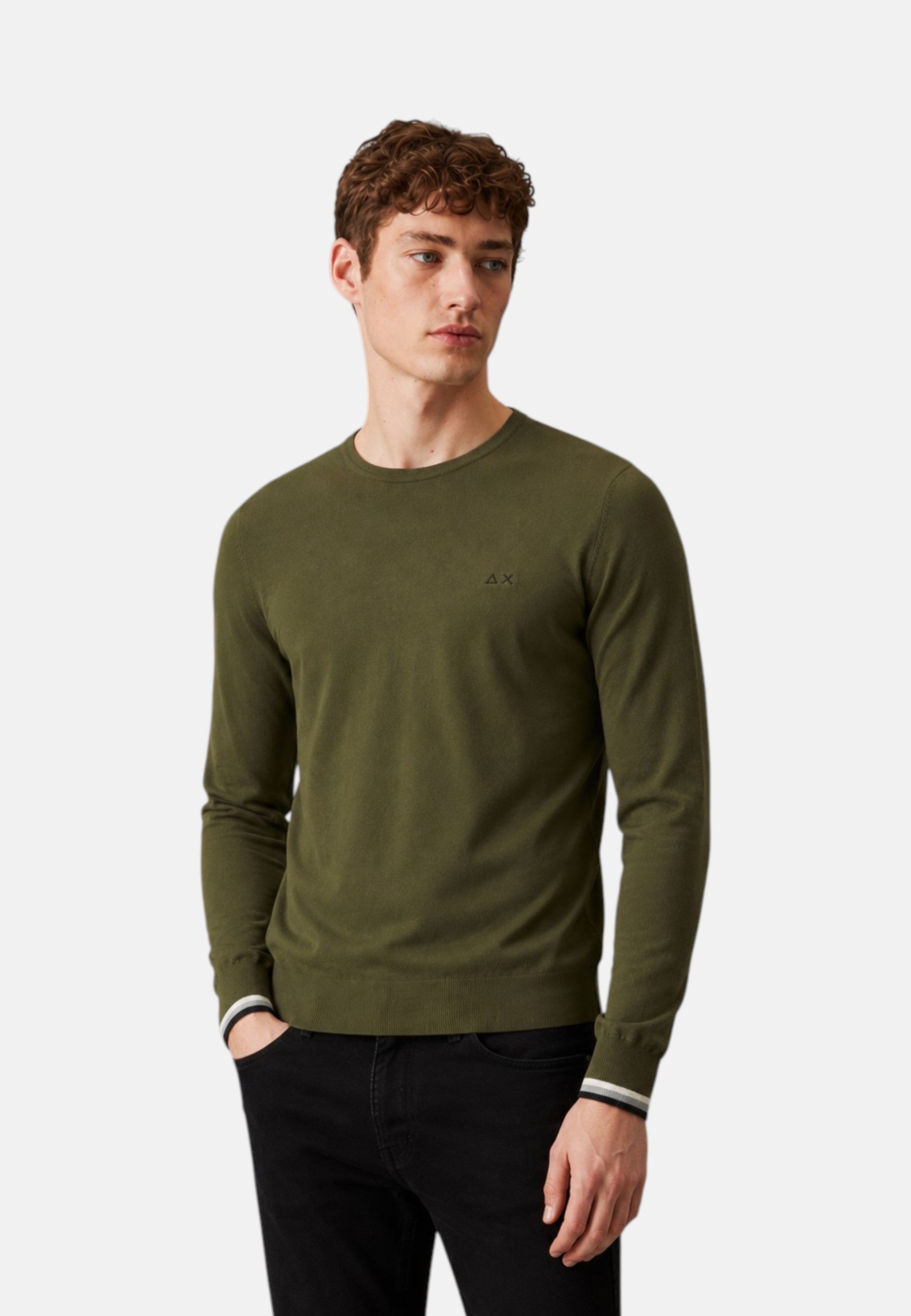 Maglia da Uomo in lana e cotone con righe Sun68 Militare Scuro