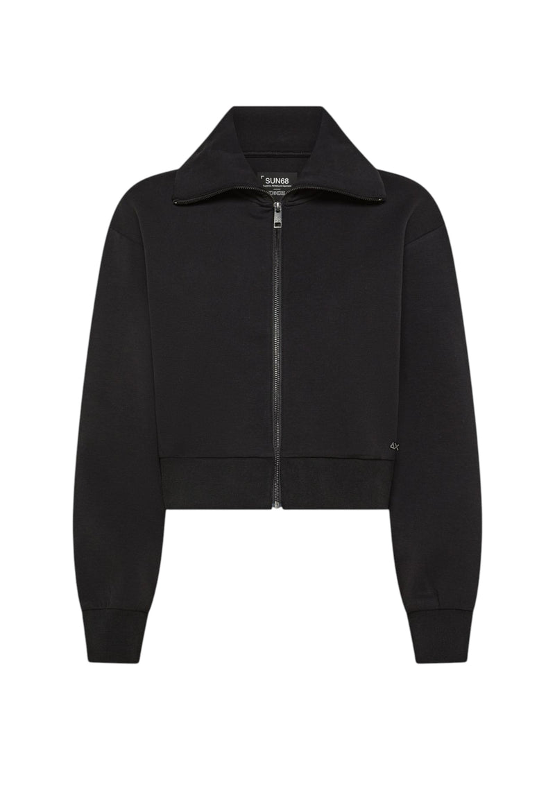 Felpa in cotone con zip da Donna con logo Frontale Nero