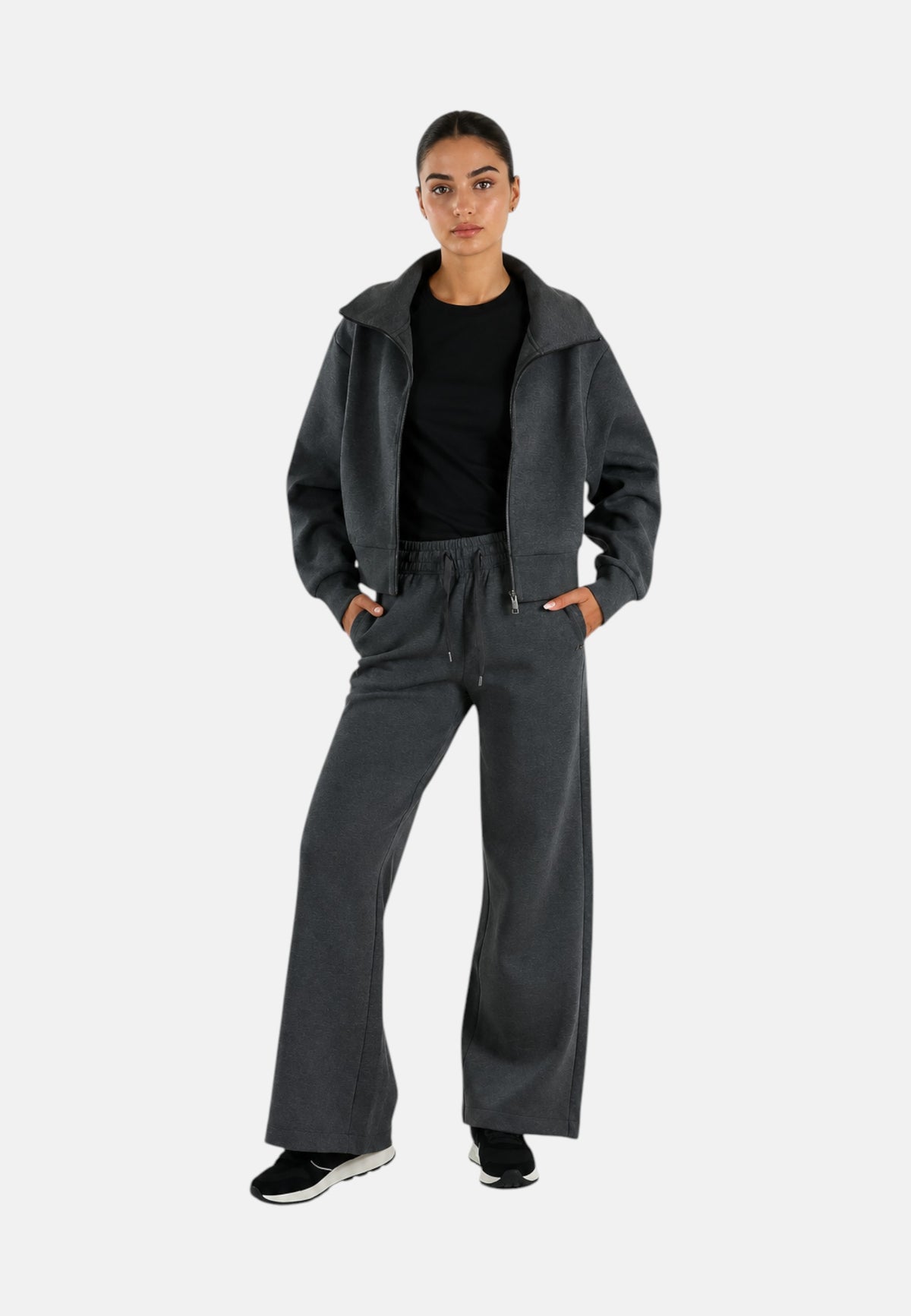 Pantaloni in felpa di cotone Donna Sun68 Grigio Scuro