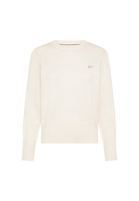Maglione da Donna girocollo in lana e cashmere Sun68 Bianco Panna