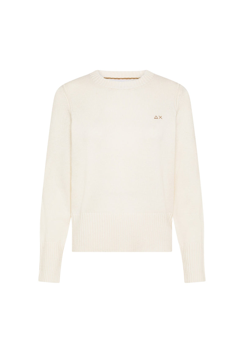 Maglione da Donna girocollo in lana e cashmere Sun68 Bianco Panna