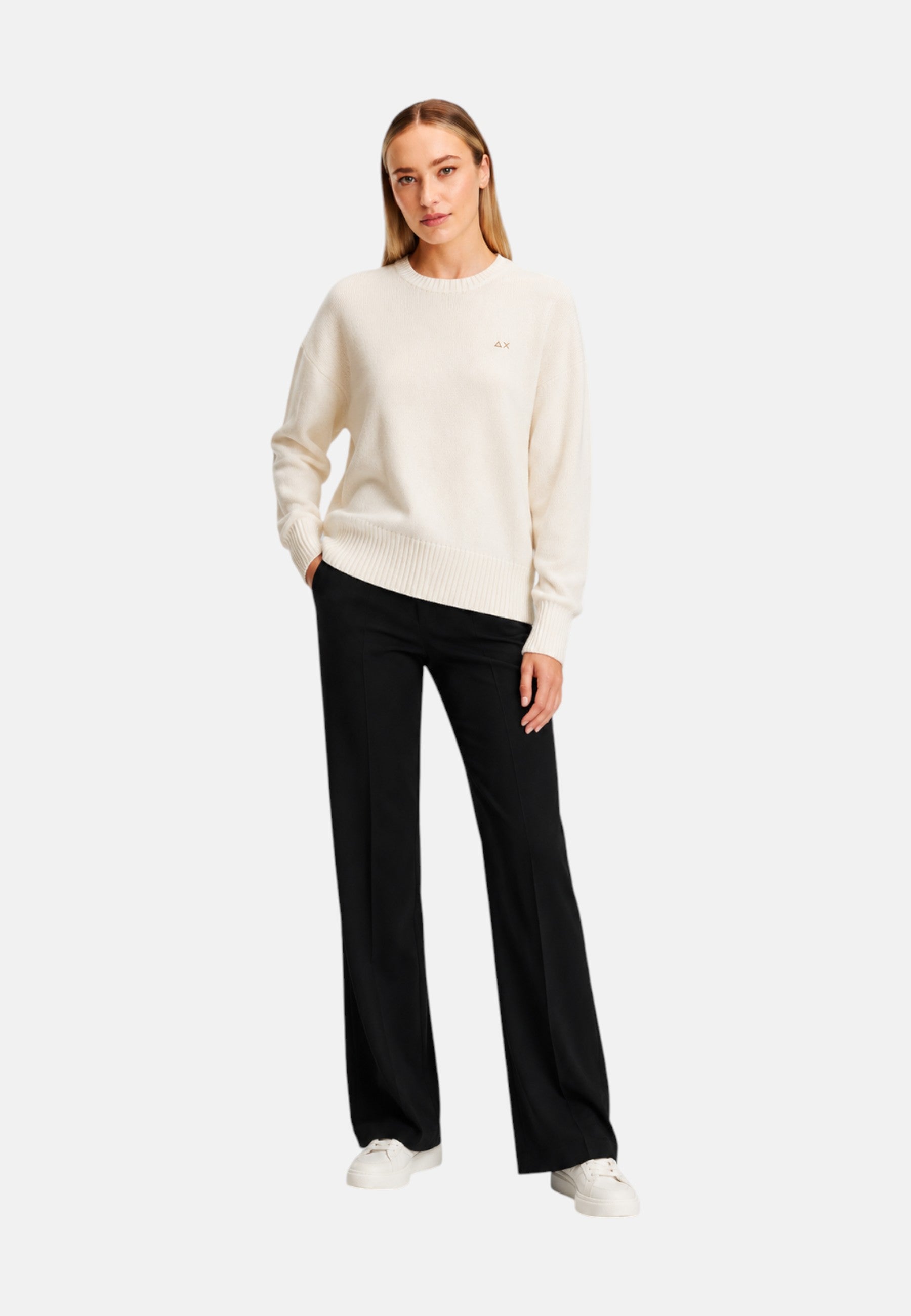 Maglione da Donna girocollo in lana e cashmere Sun68 Bianco Panna