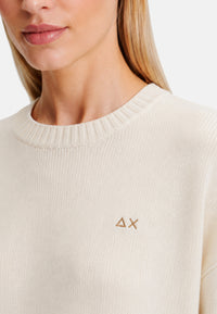 Maglione da Donna girocollo in lana e cashmere Sun68 Bianco Panna