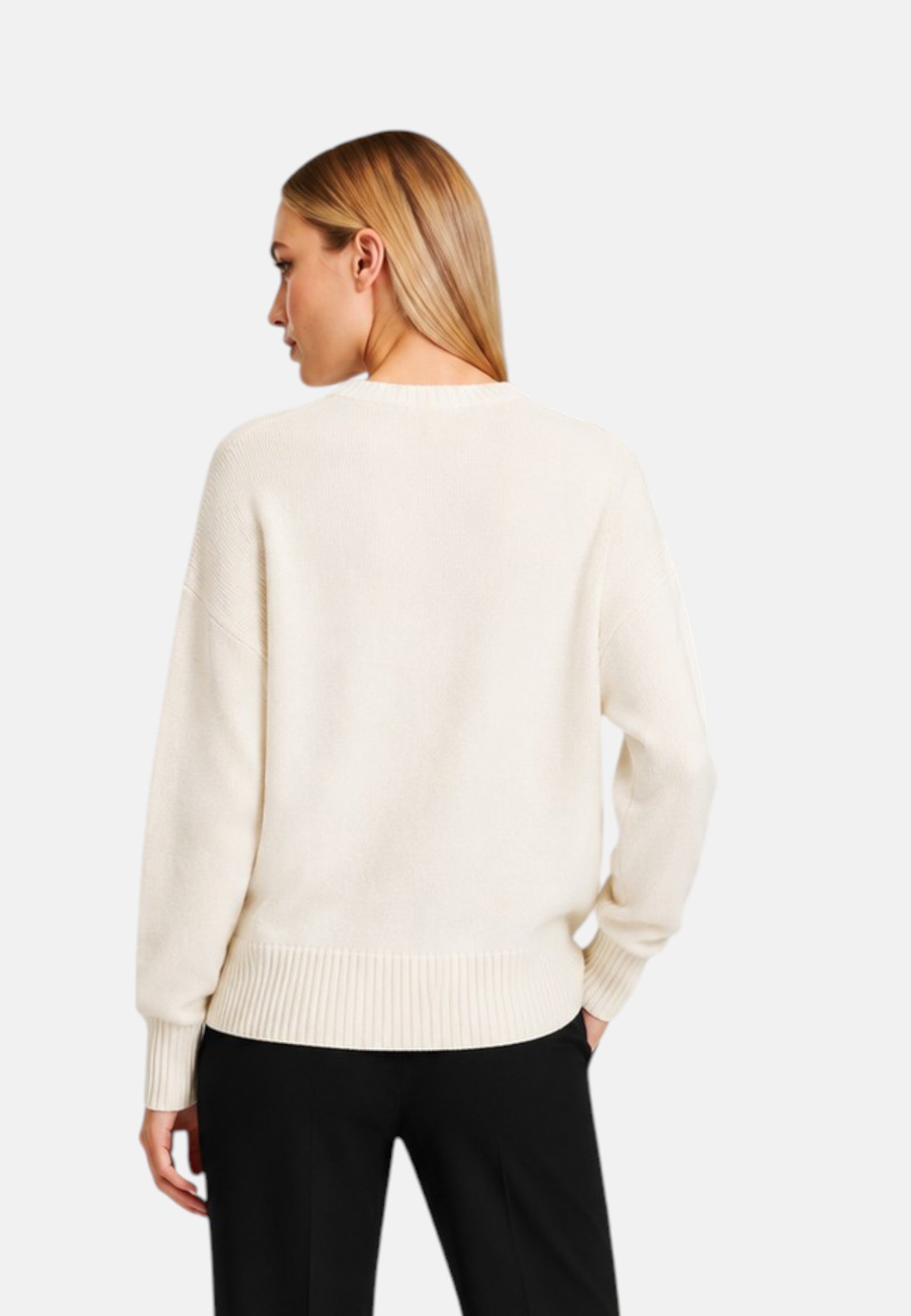 Maglione da Donna girocollo in lana e cashmere Sun68 Bianco Panna