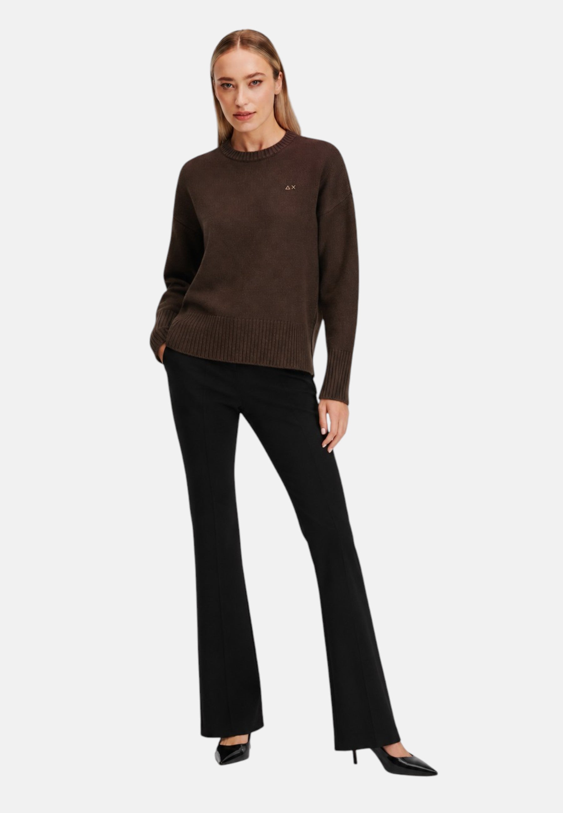 Maglione da Donna girocollo in lana e cashmere Sun68 Testa Di Moro