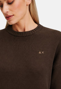 Maglione da Donna girocollo in lana e cashmere Sun68 Testa Di Moro
