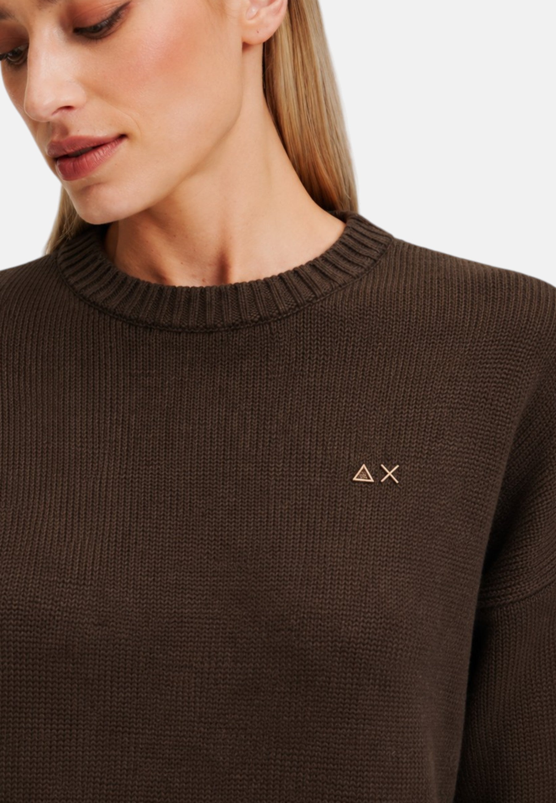 Maglione da Donna girocollo in lana e cashmere Sun68 Testa Di Moro