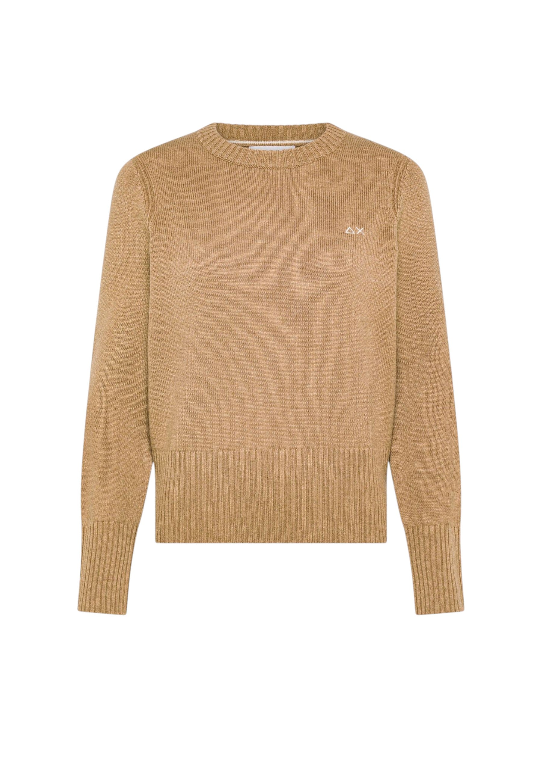 Maglione da Donna girocollo in lana e cashmere Sun68 Cammello
