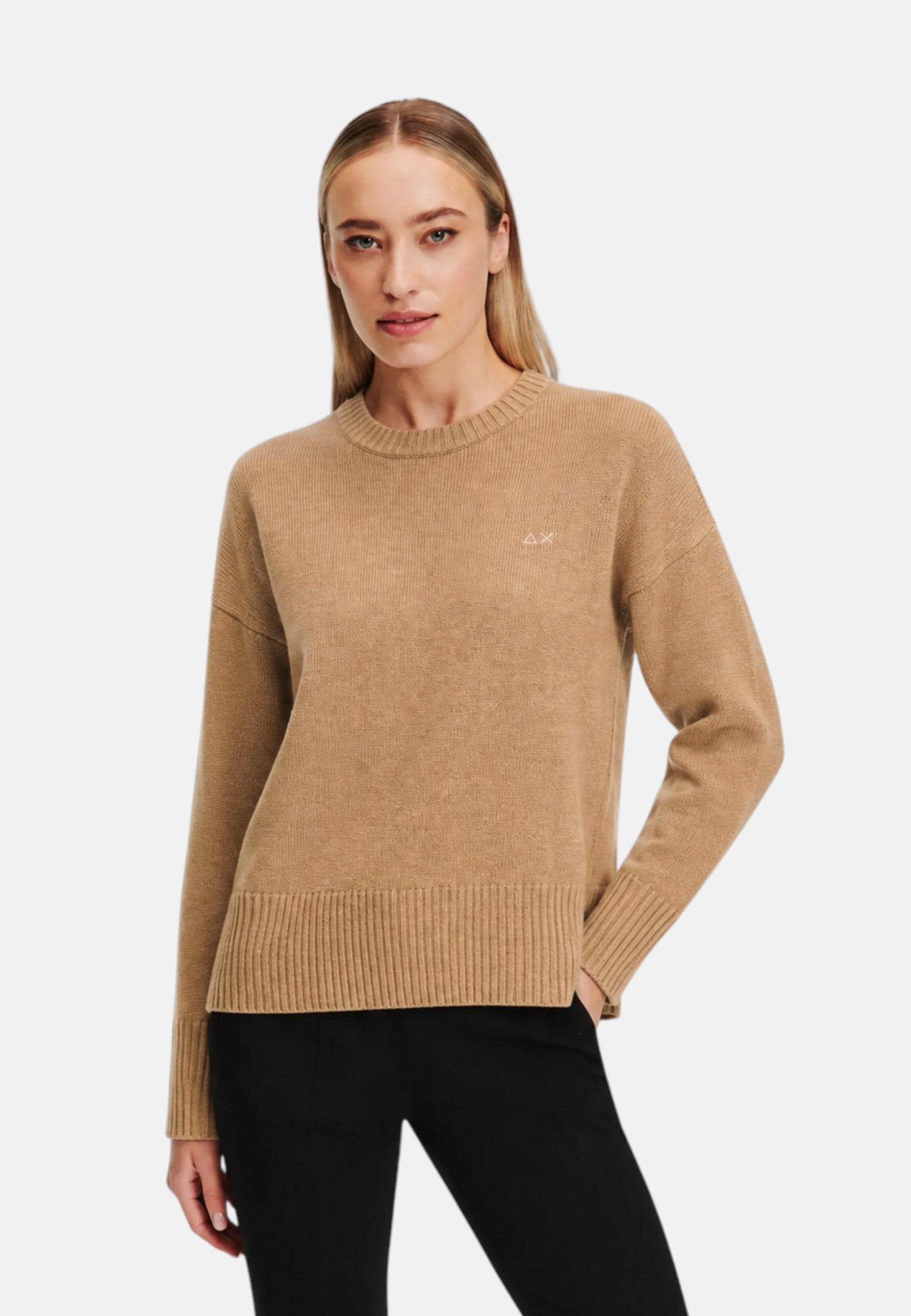 Maglione da Donna girocollo in lana e cashmere Sun68 Cammello