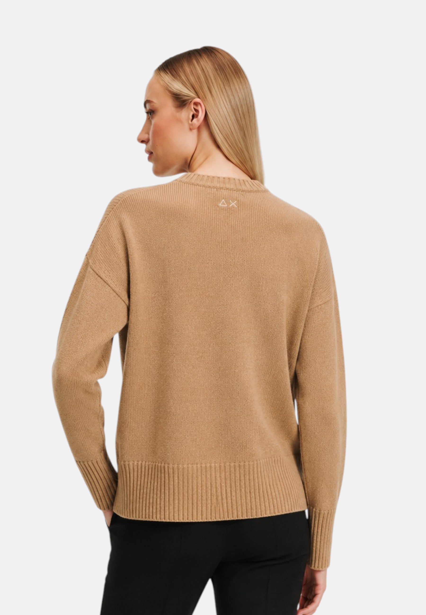 Maglione da Donna girocollo in lana e cashmere Sun68 Cammello