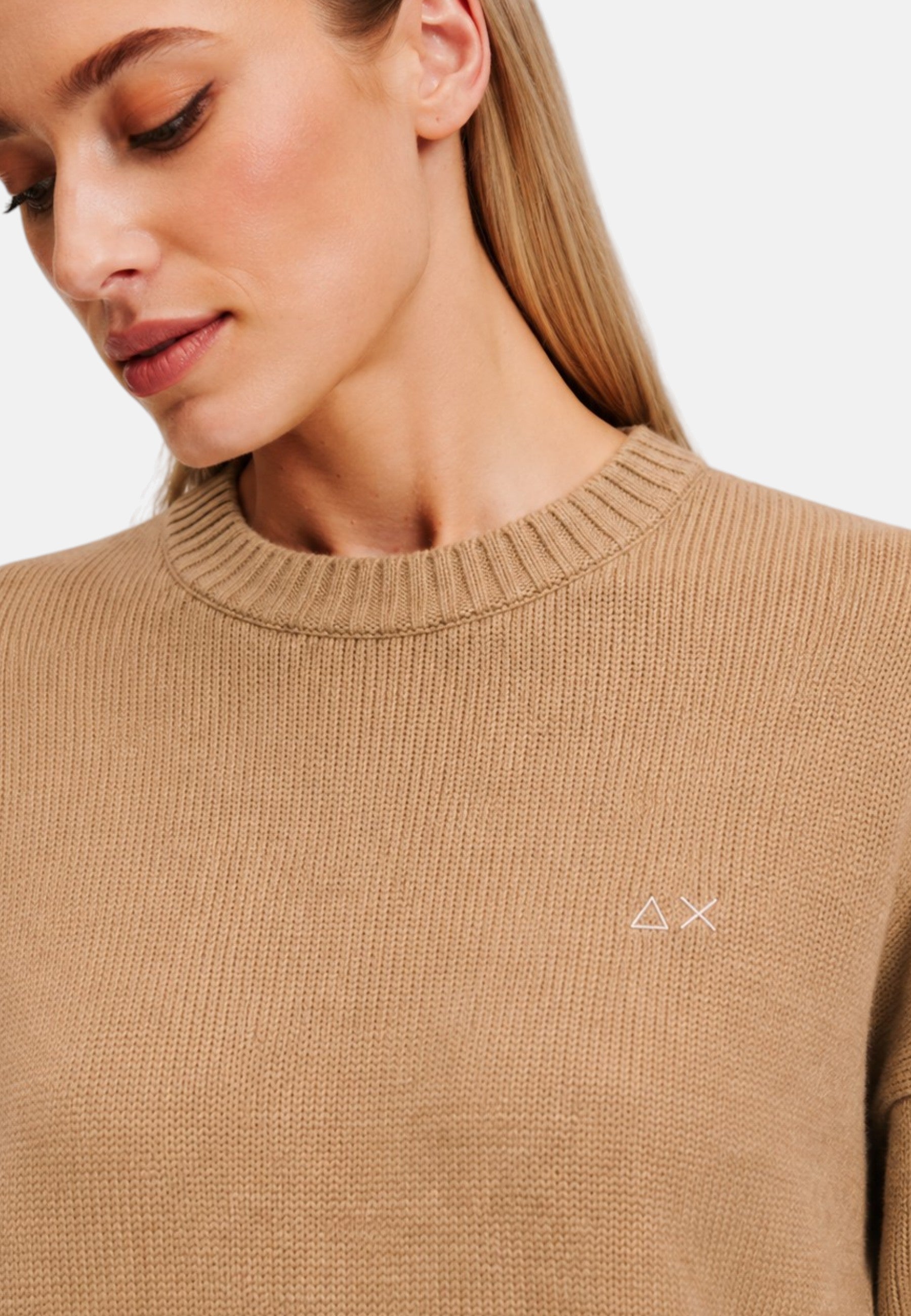 Maglione da Donna girocollo in lana e cashmere Sun68 Cammello