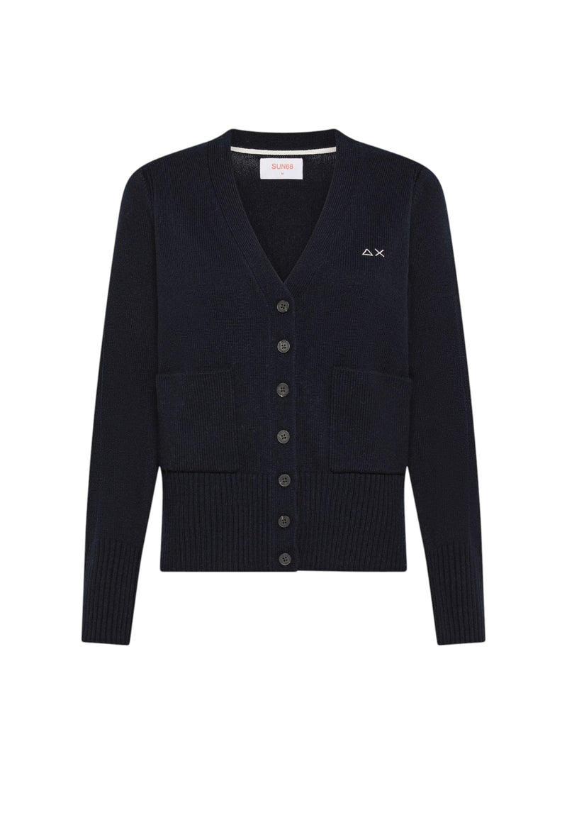 Cardigan in lana e cashmere Donna Sun68 Navy Blue