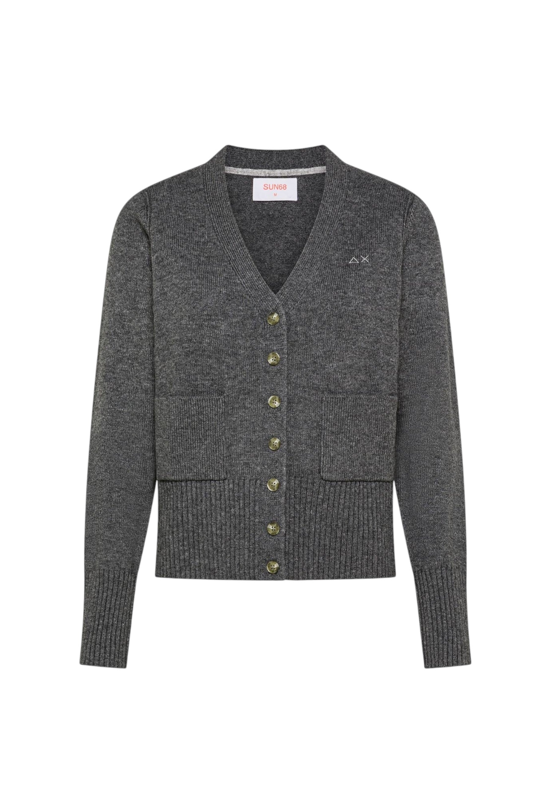 Cardigan in lana e cashmere Donna Sun68 Grigio Scuro