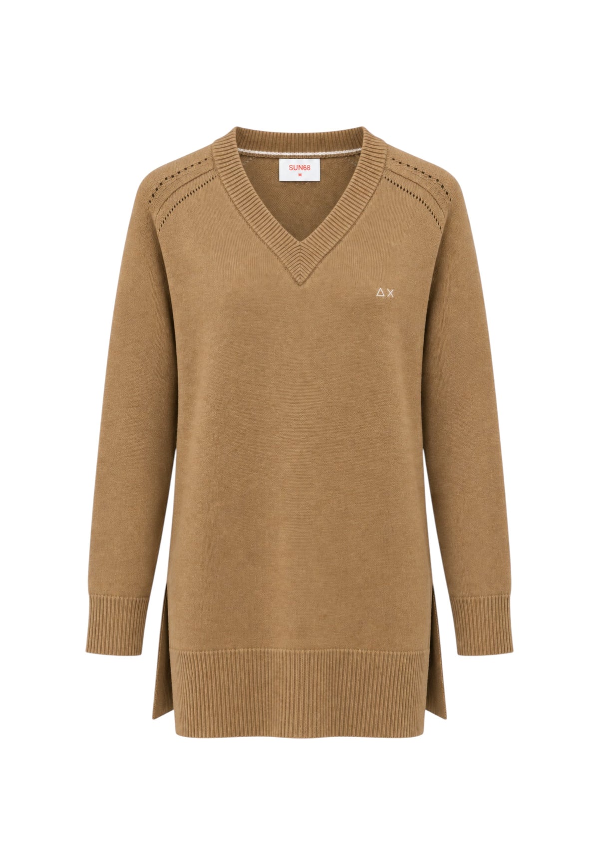 Maglione da Donna in lana e alpaca a coste Sun68 Cammello