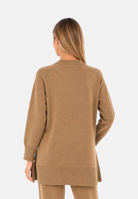 Maglione da Donna in lana e alpaca a coste Sun68 Cammello