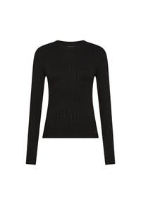 Maglione Donna girocollo in lana a coste Sun68 Nero