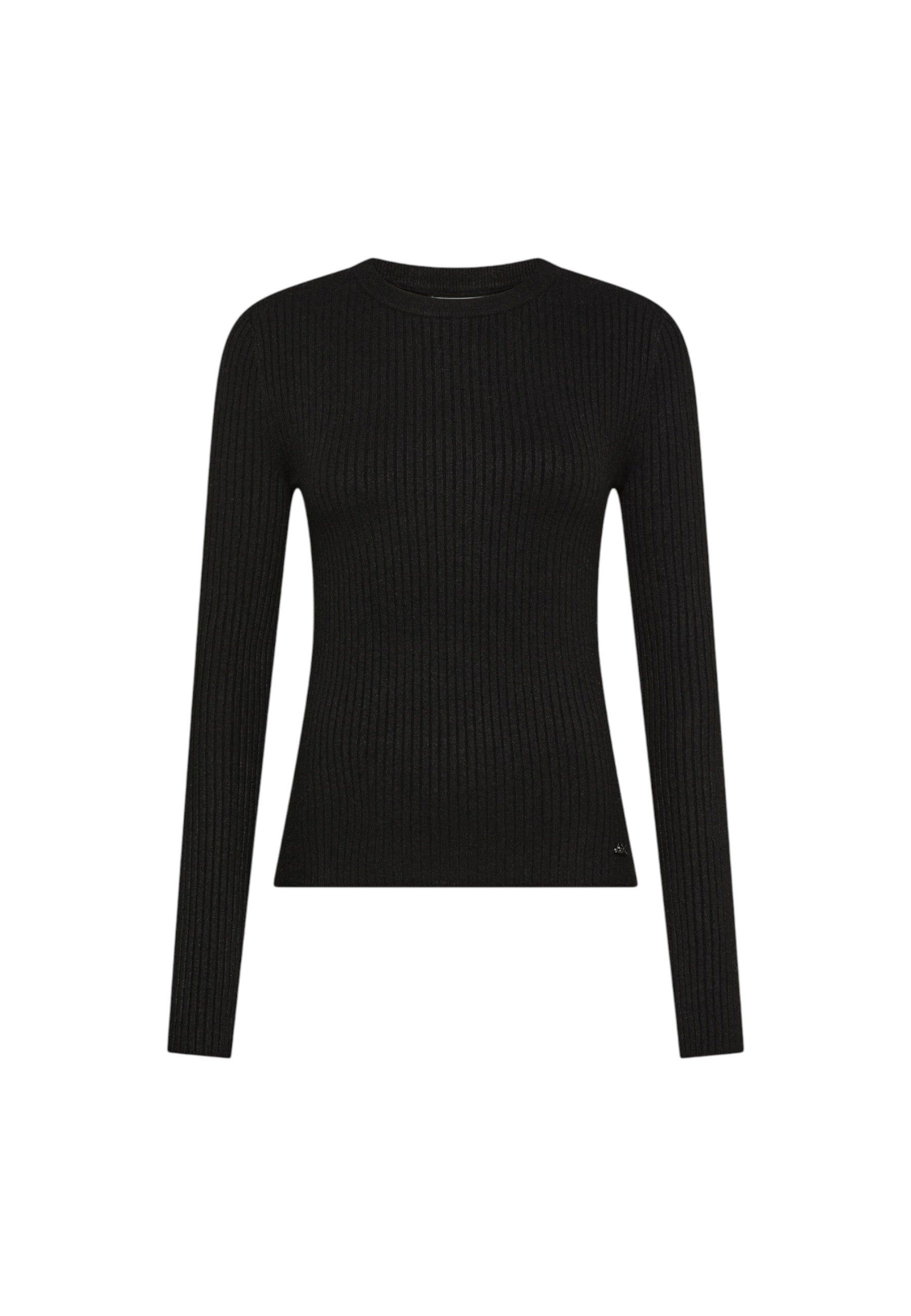 Maglione Donna girocollo in lana a coste Sun68 Nero