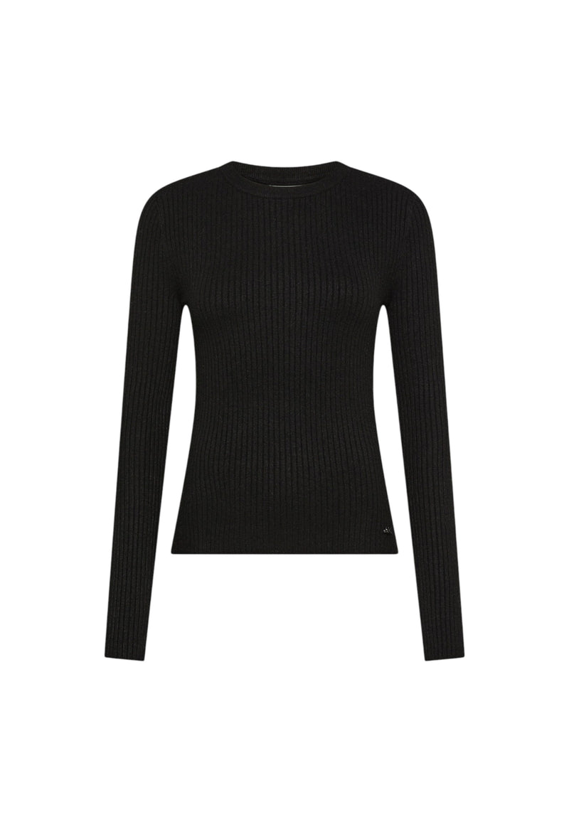 Maglione Donna girocollo in lana a coste Sun68 Nero