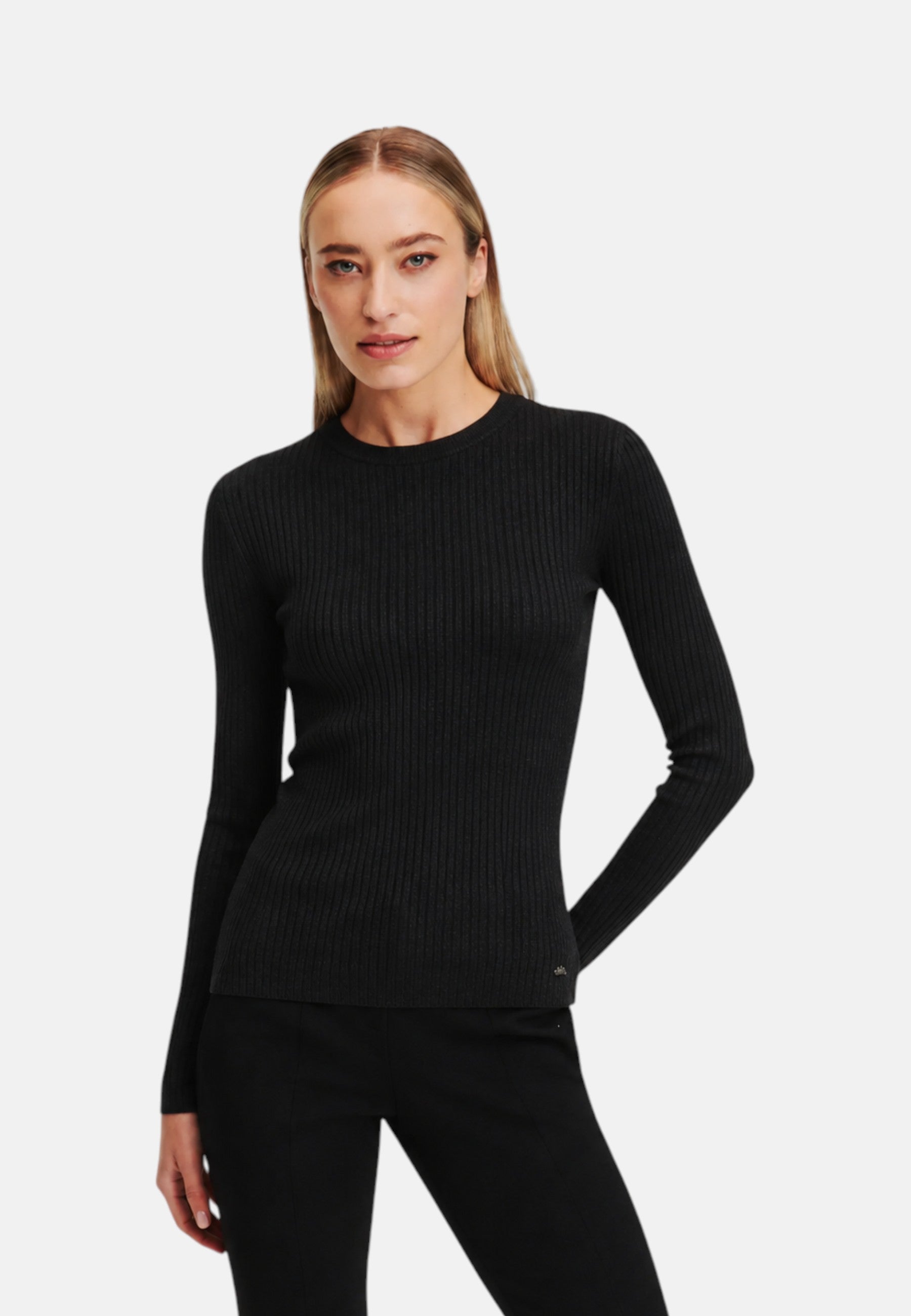 Maglione Donna girocollo in lana a coste Sun68 Nero