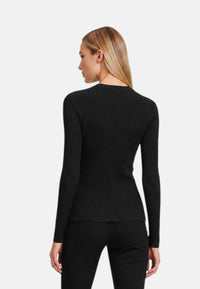 Maglione Donna girocollo in lana a coste Sun68 Nero